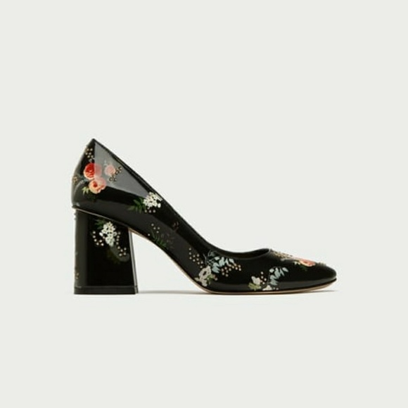 New Zara Floral Court Heels in Black - Picture 6 of 8